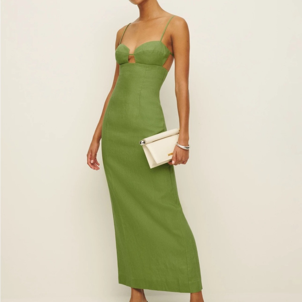 Reformation green maxi linen dress spaghetti strap